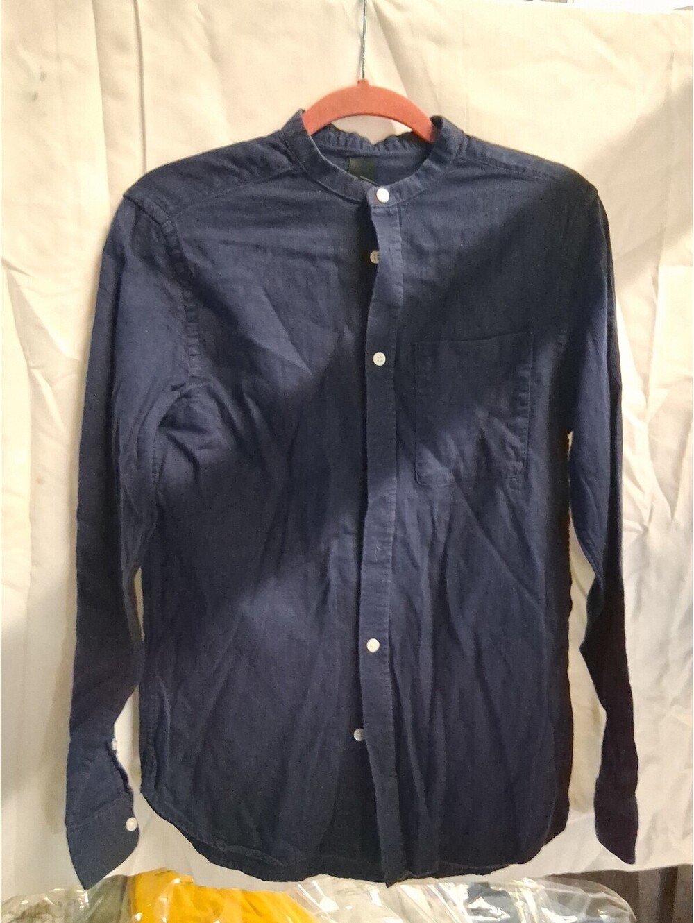 H&M Navy Blue XS Slim Fit Button-Down Shirt Collarless G2